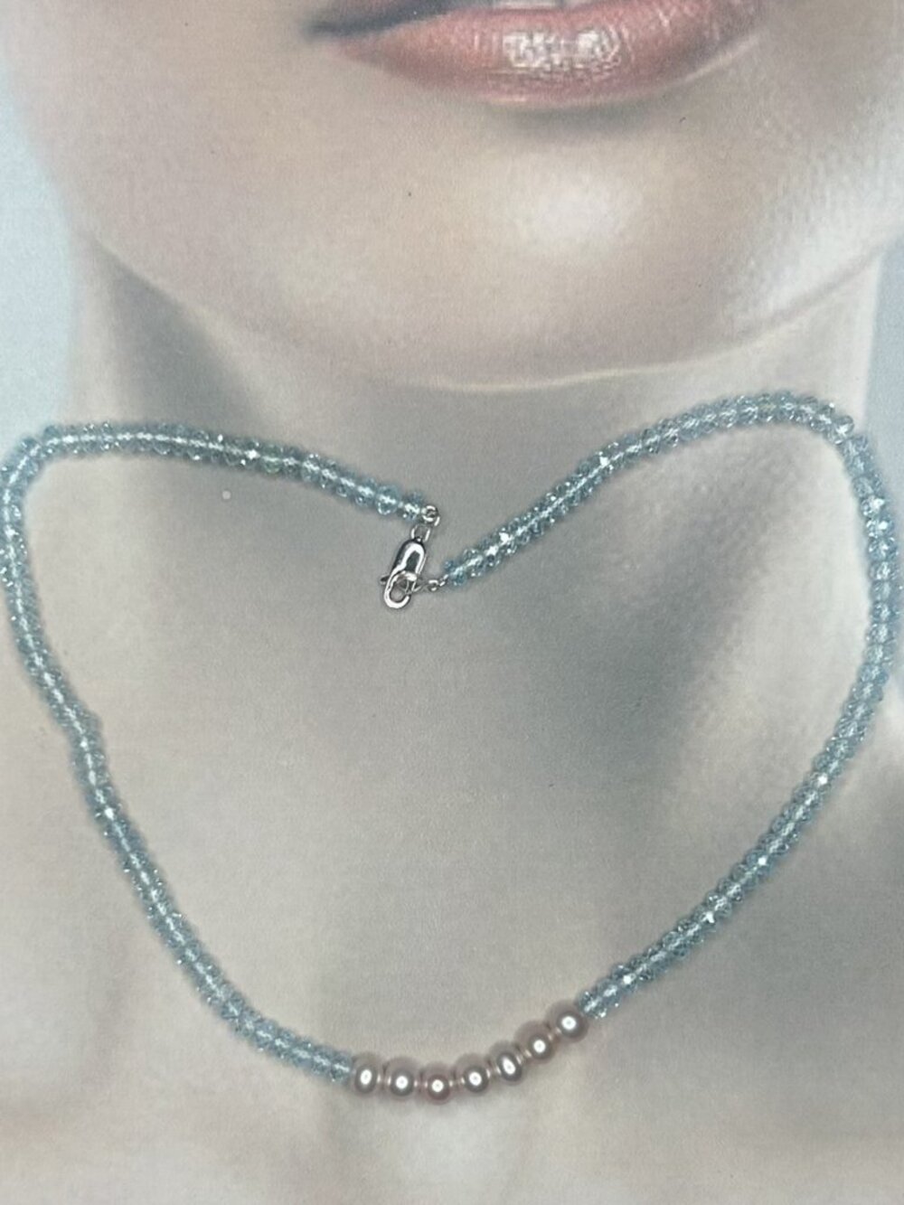 Blue Topaz Beads with Freshwater Pearls Necklace.
